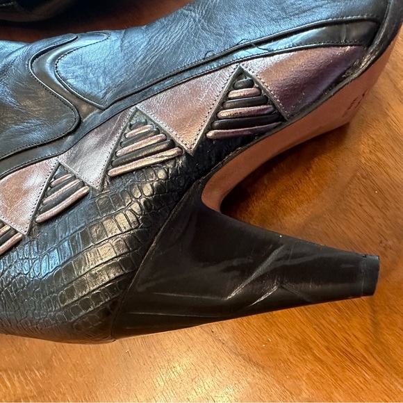🔥🔥80s Italian Vintage Heeled Boots Mixed Media Leather 38/7.5 or 8 Amazing - Picture 9 of 12